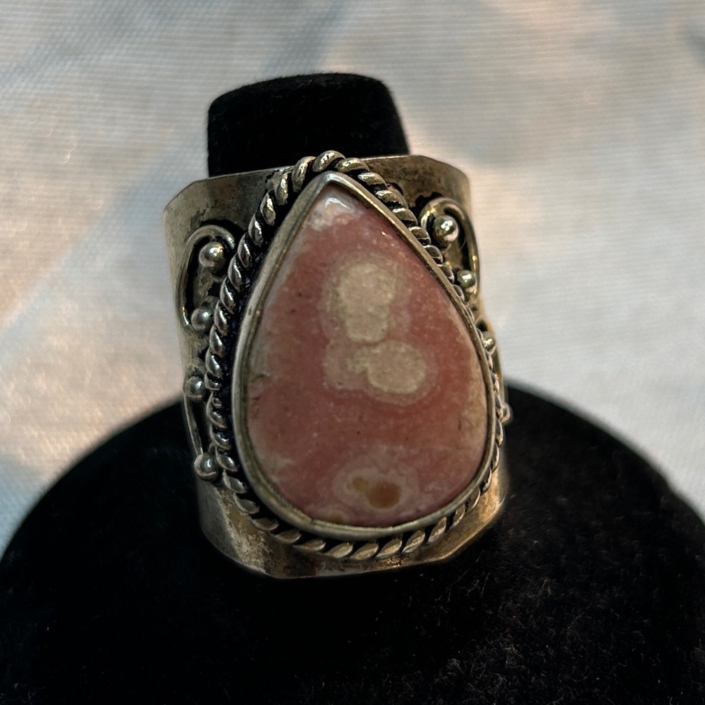 Size 9 Handmade Rhodochrosite Sterling Silver Ring - Picture 4 of 6